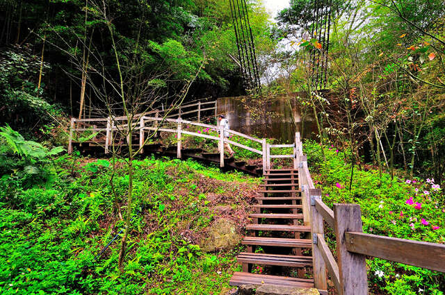 木棧道樓梯一路延伸