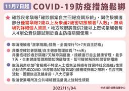 11/7起防疫措施鬆綁
