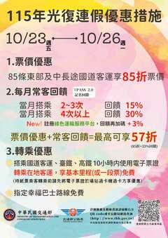 115年光復節連假公共運輸優惠
